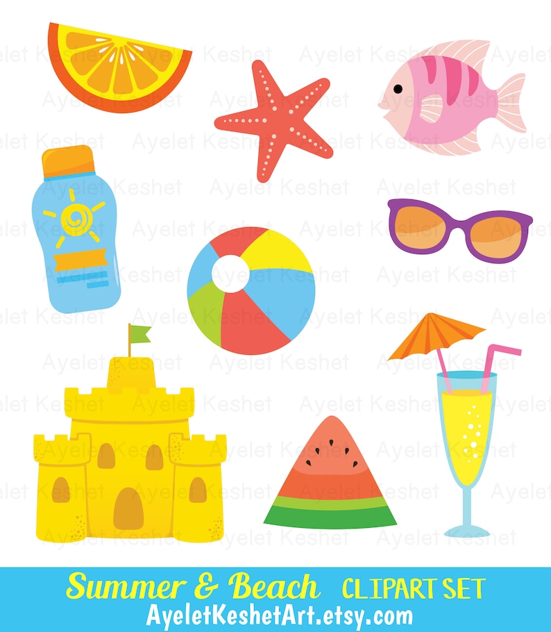 Summer Clipart Set. Cute Beach Clipart Bundle for Personal & - Etsy Israel