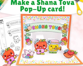 Rosh Hashanah Craft for Kids - Make a DIY Shana Tova Card that Pops-Up! Printable Craft (Digital File), Instant Download (PDF)