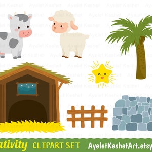 Nativity clipart set for Christmas. Digital clipart bundle with cute illustrations of baby Jesus, Mary and others. PNG, SVG, EPS files. image 6