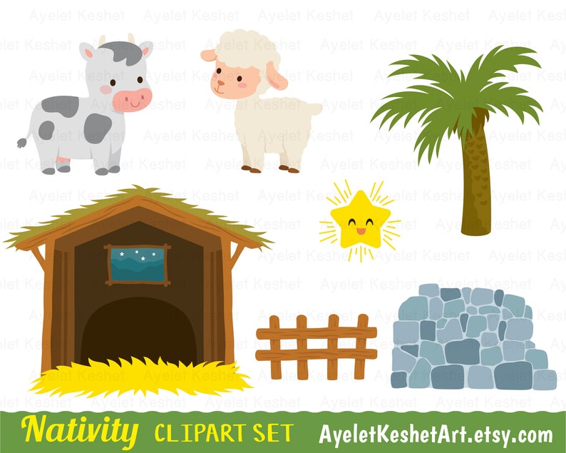 Nativity clipart set for Christmas. Digital clipart bundle with cute illustrations of baby Jesus, Mary and others. PNG, SVG, EPS files. image 6