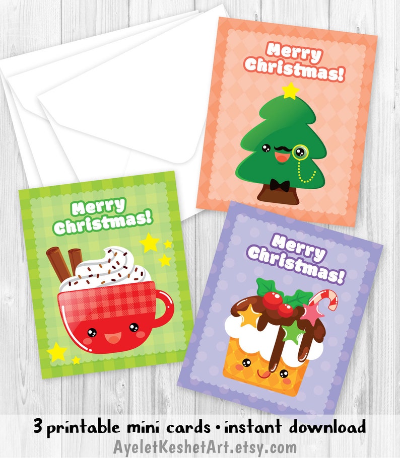Set of 3 Mini Printable Merry Christmas Cards & Envelope Template ...