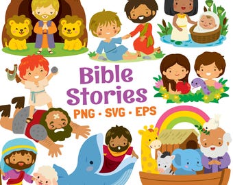 Immagini clipart di storie bibliche: simpatiche illustrazioni di personaggi e scene famose della Bibbia. File PNG, SVA, EPS.