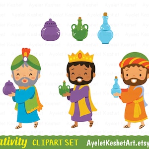 Nativity clipart set for Christmas. Digital clipart bundle with cute illustrations of baby Jesus, Mary and others. PNG, SVG, EPS files. image 4