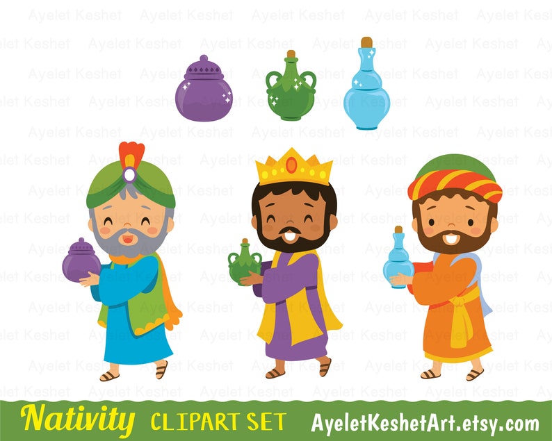 Nativity clipart set for Christmas. Digital clipart bundle with cute illustrations of baby Jesus, Mary and others. PNG, SVG, EPS files. image 4