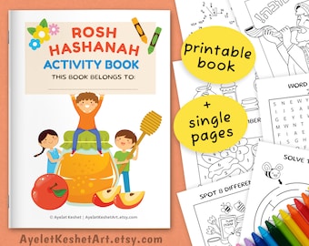 Ausdruckbares Rosh HaSchana Erinnerungsbuch für Kinder. Aktivitätsseiten, Rätsel und Malseite. Digitale Dateien, Sofort-Download (PDF)