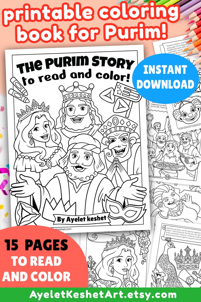 Printable Purim Coloring Book for Kids - Read and Color the Purim Story ...