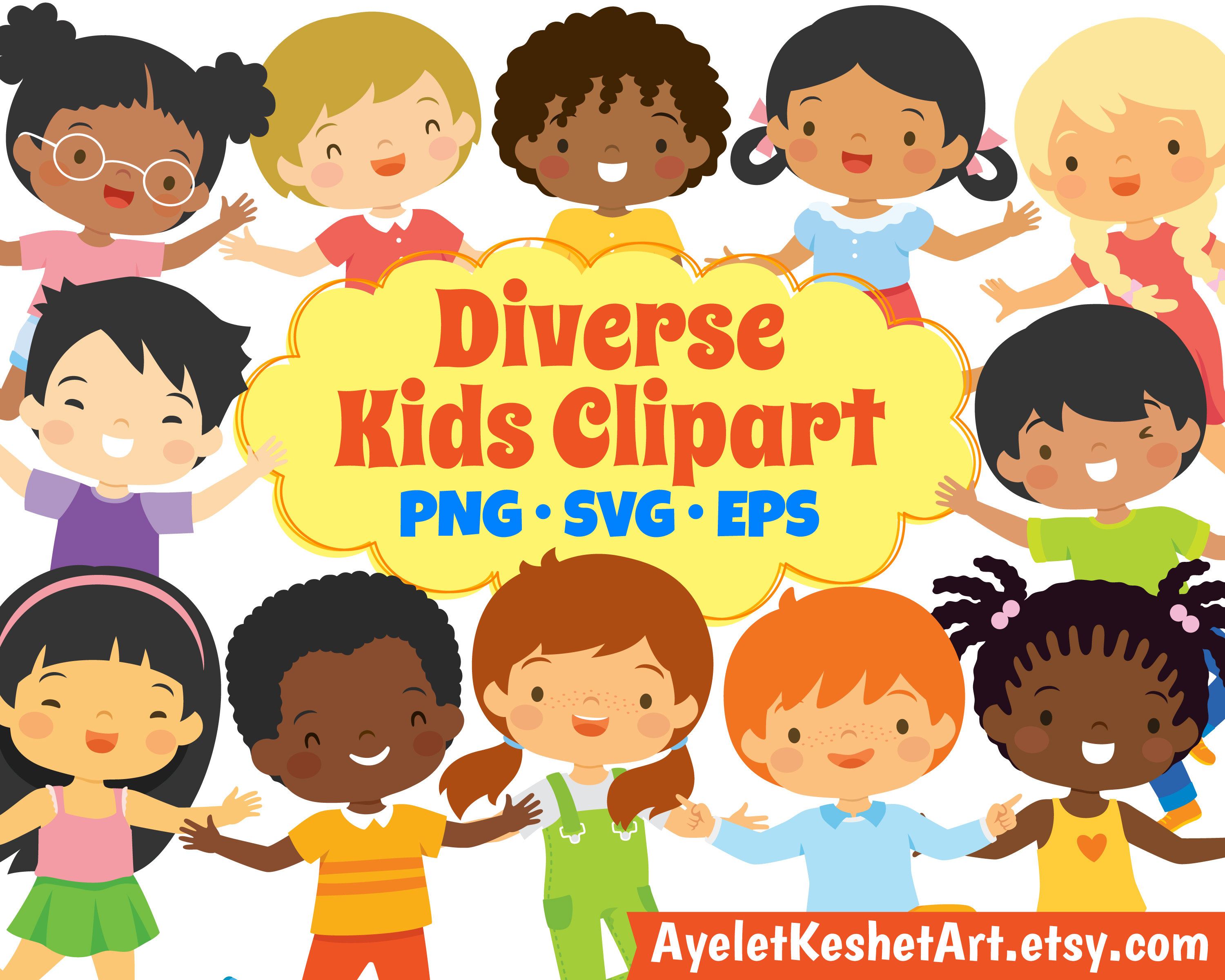 Multicultural School Children Clip Art