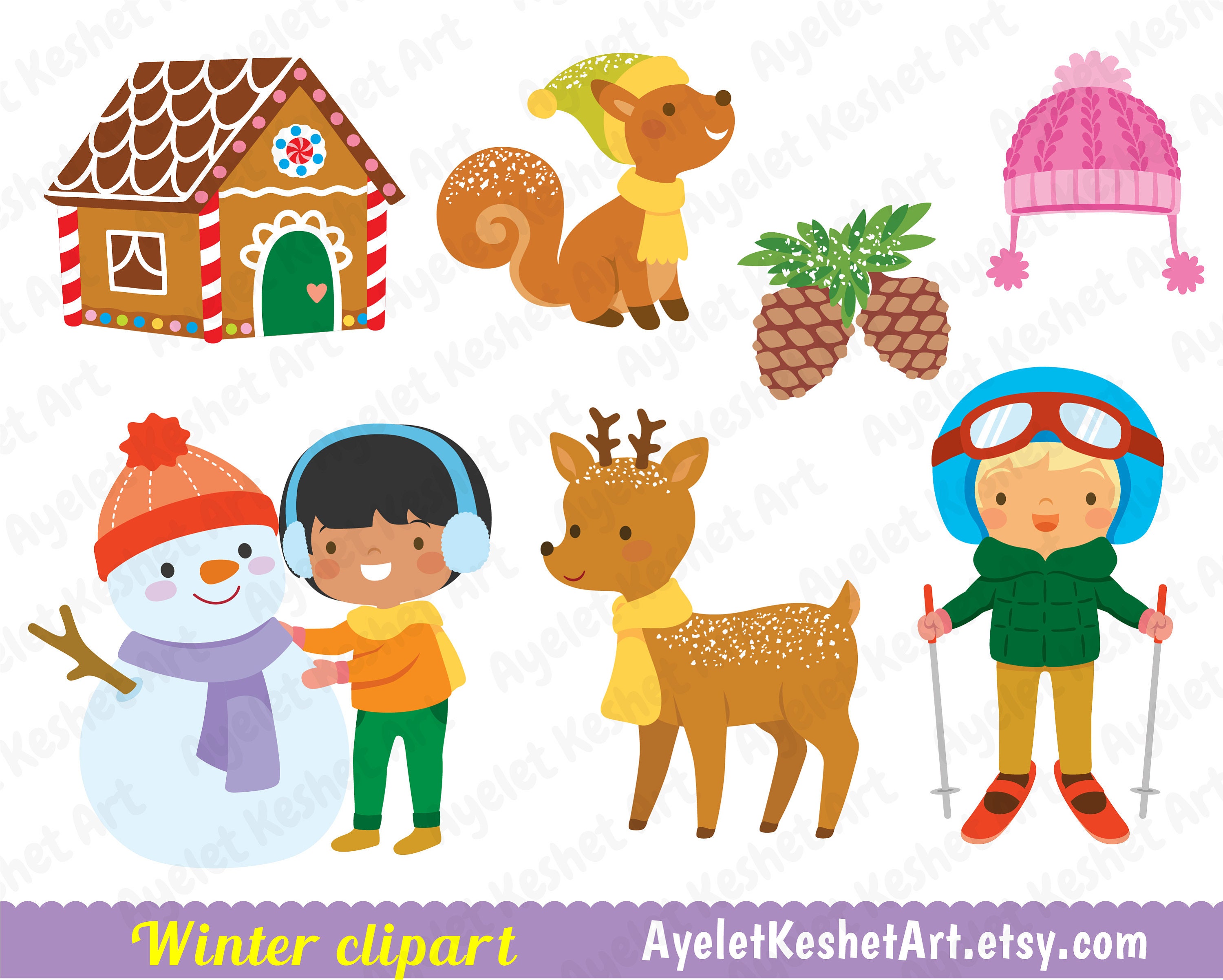 Winter Clipart Set - Cute Kids, Woodland Animals, Snow and Everything for a  Fun, Cozy Winter. SVG, PNG, EPS. for Personal \u0026 Commercial Use. - Etsy, image size:3000x2404