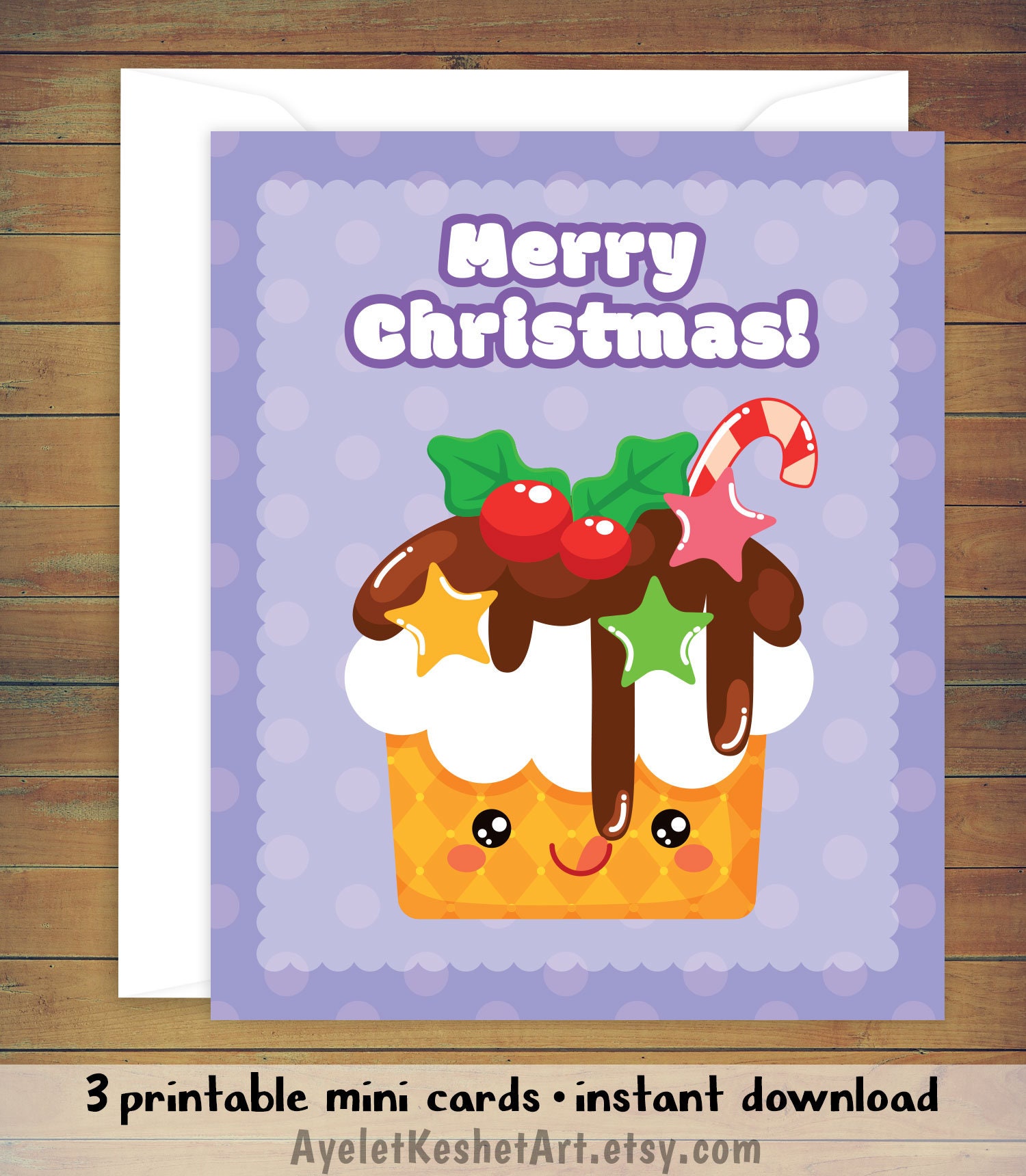 Set of 3 Mini Printable Merry Christmas Cards & Envelope - Etsy Israel