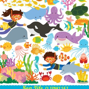 Meerestiere Clipart-Set. Meerestiere und Sommer Cliparts für den persönlichen und kommerziellen Gebrauch. PNG-, SVG-, EPS-Dateien. Sofortiger Download.