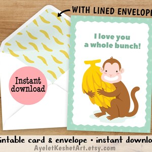 Tarjeta imprimible y sobre forrado - Día de San Valentín / tarjeta de aniversario - Te amo un montón / tarjeta de felicitación / Descarga instantánea digital