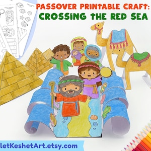 Lavoretto di Pasqua: crea l'attraversamento del Mar Rosso con la carta! Lavoretto di Pasqua da stampare e colorare per bambini. File digitale, download immediato.