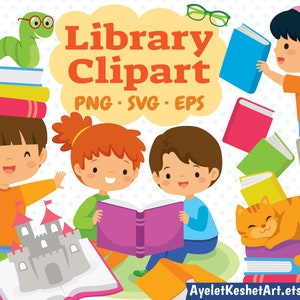 Clipart di libri / Set di clipart di biblioteche. Bundle di clipart di libri di lettura per bambini. Per uso personale e commerciale. File vettoriali PNG, SVG, EPS.