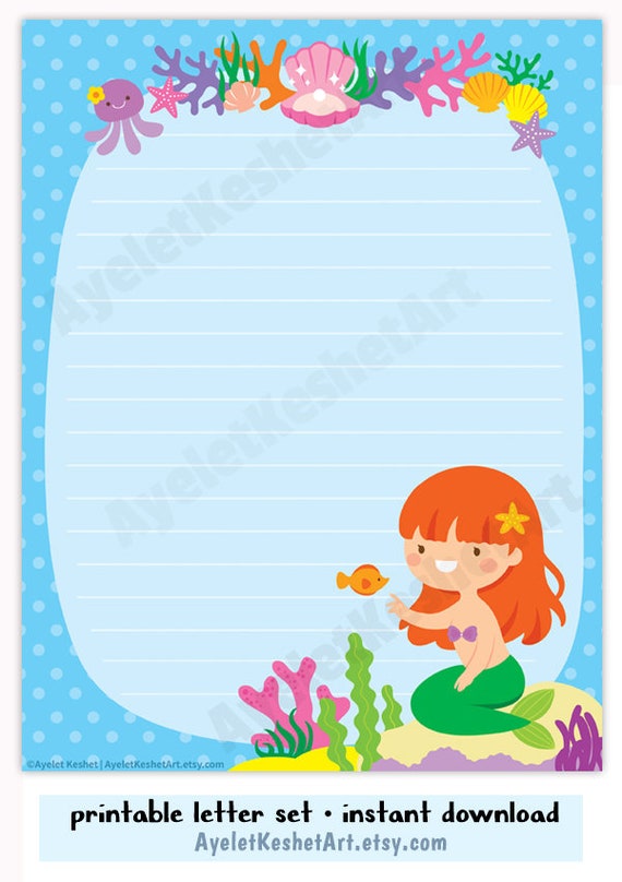 printable writing paper sweet little mermaid kawaii etsy