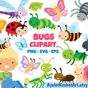 Käfer Clipart-Set. Niedliche Käfer und Kinder die den Frühling und die Natur genießen. SVG, PNG und EPS. Für den persönlichen und kommerziellen Gebrauch.