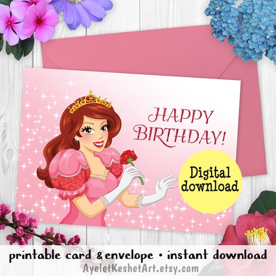 Happy Birthday Card For Girls Pink Princess Printable Etsy Singapore