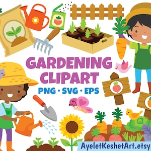 Gartenarbeit Clipart-Set - Gemüsegarten, Werkzeuge & Gartenarbeit (PNG, SVG, EPS). Für den persönlichen und kleinen kommerziellen Gebrauch.