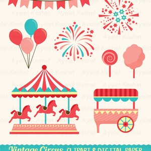 Vintage circus clipart bundle and digital paper. PNG, SVG and EPS vector files. For personal & commercial use. image 6