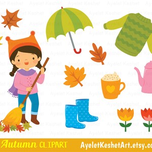 Cute fall clipart set with autumn leaves, kids, forest animals and items for fall. Personal & commercial use. PNG, SVG, EPS vector files. image 5