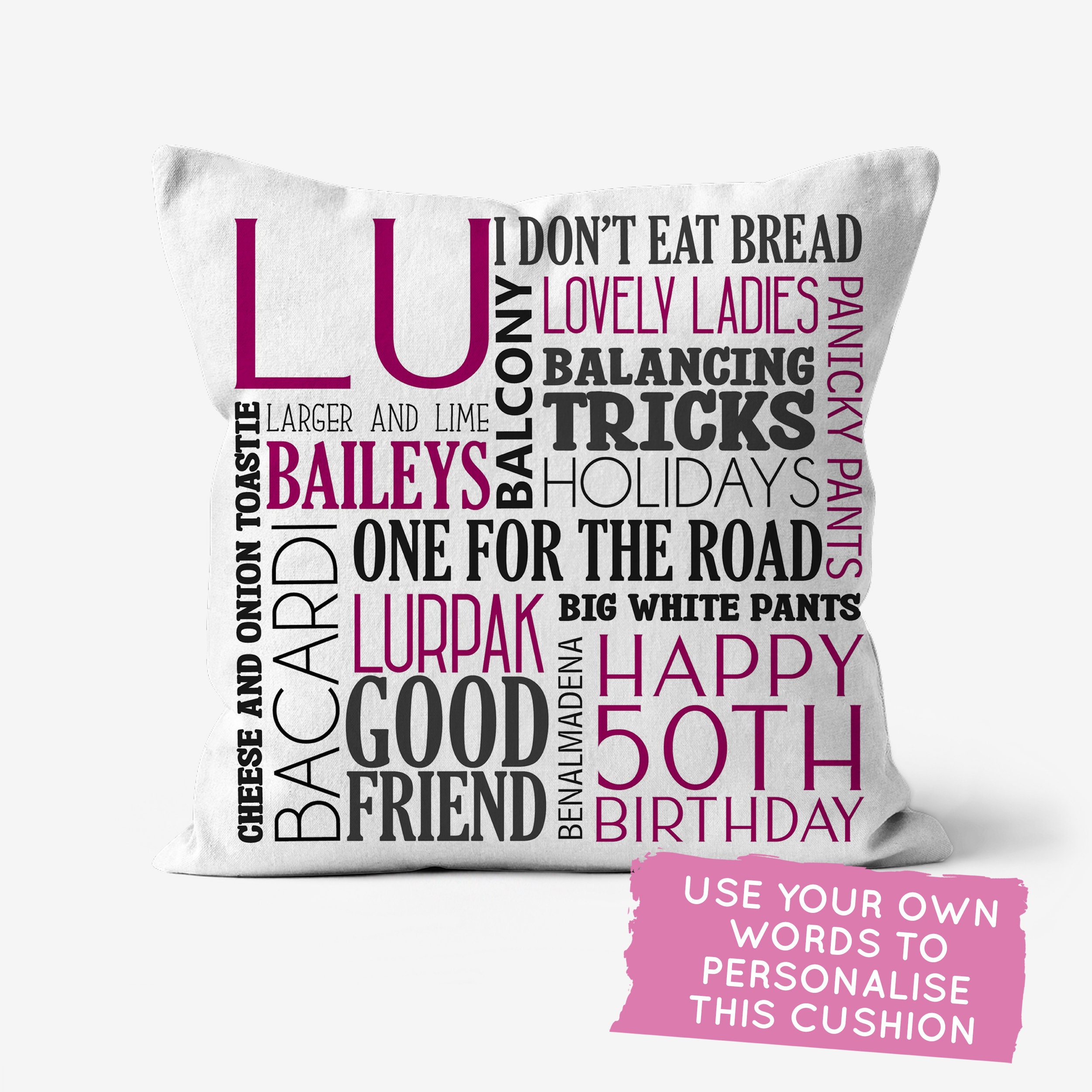 Personalised Cushion Word Art Custom Birthday Gift Throw Cushion Etsy
