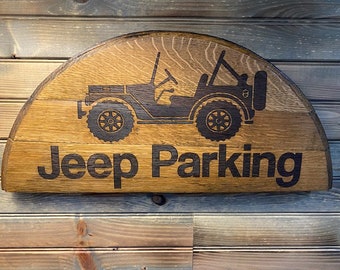 Jeep Parking Authentic Whiskey Barrel Top Sign