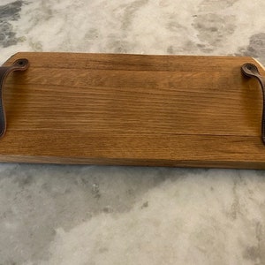 Charcuterie Board Authentic Whiskey Barrel Top with Leather Handles