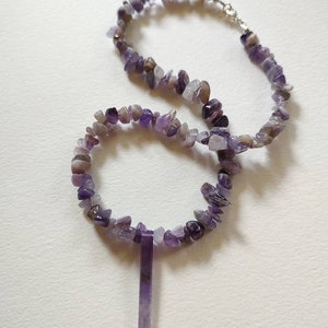 Handcrafted Amethyst healing crystal necklace with Amethyst crystal spike pendant and silver finish clasp