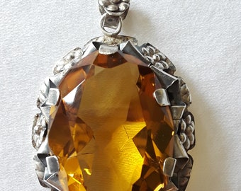 Antique Vintage Art Nouveau Sterling Silver Pendant With Green Glass ...