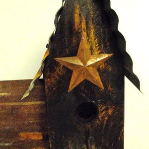 Bird House Large Black Rustic Bird House Metal Roof Rusty Barn Star Hand Made Old Barn image 4