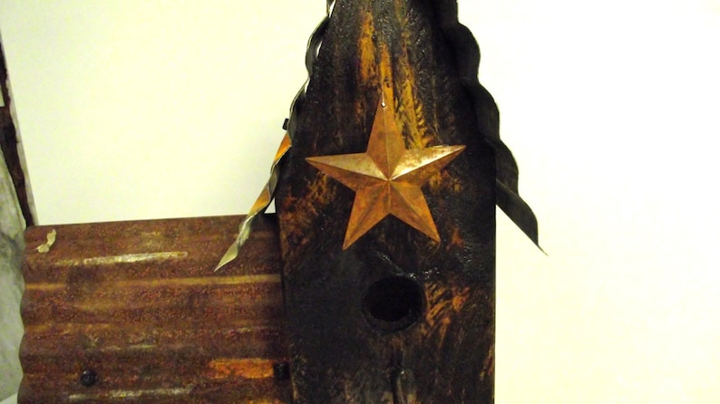 Bird House Large Black Rustic Bird House Metal Roof Rusty Barn Star Hand Made Old Barn image 4