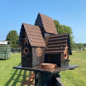 Bird House Large Black Rustic Bird House Metal Roof Rusty Barn Star Hand Made Old Barn