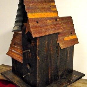 Bird House Large Black Rustic Bird House Metal Roof Rusty Barn Star Hand Made Old Barn image 5