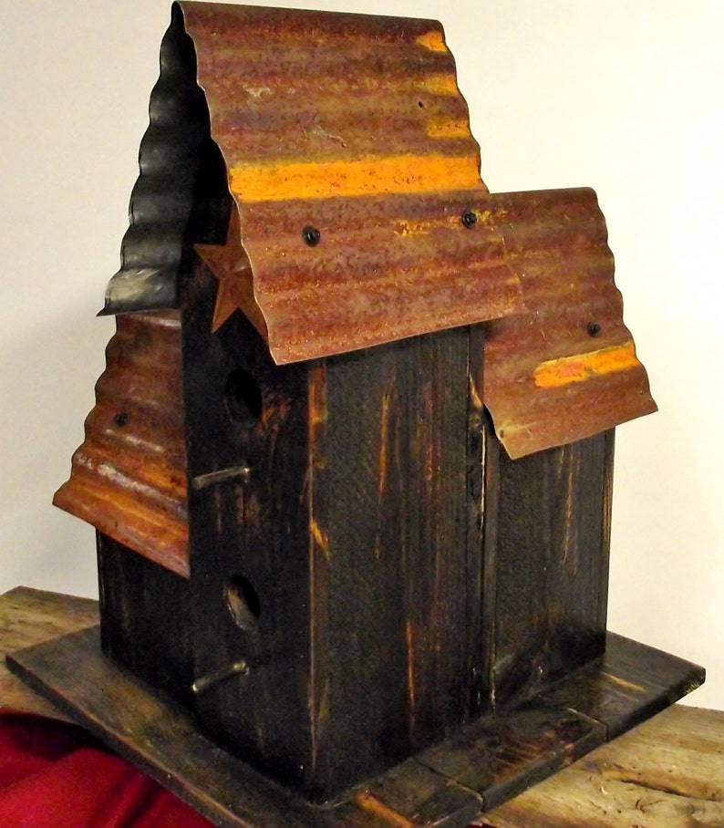 Bird House Large Black Rustic Bird House Metal Roof Rusty Barn Etsy