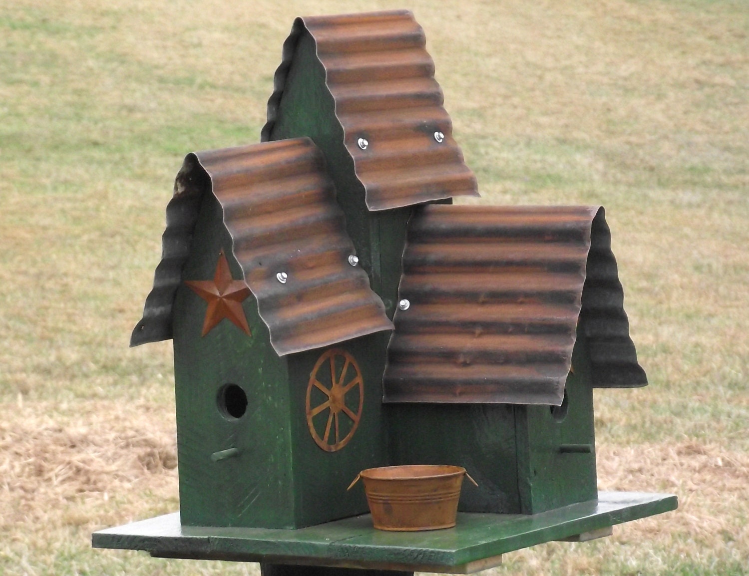 Large Bird House Green Triple Barn Style Bird House Hand Made Etsy