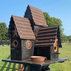 Bird House Large Black Rustic Bird House Metal Roof Rusty Barn Star Hand Made Old Barn