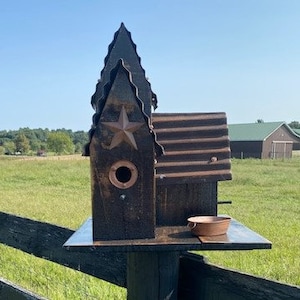 Bird House Large Black Rustic Bird House Metal Roof Rusty Barn Star Hand Made Old Barn image 3
