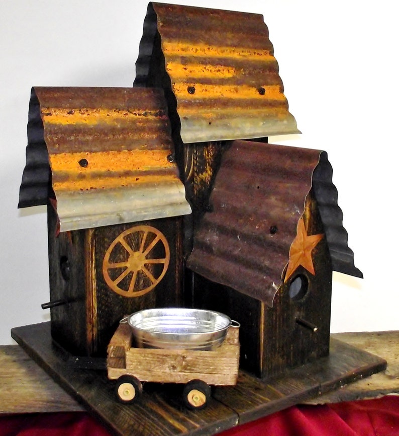Bird House Large Black Rustic Bird House Metal Roof Rusty Barn Etsy