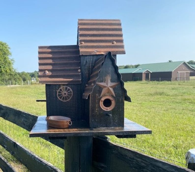 Bird House Large Black Rustic Bird House Metal Roof Rusty Barn Etsy