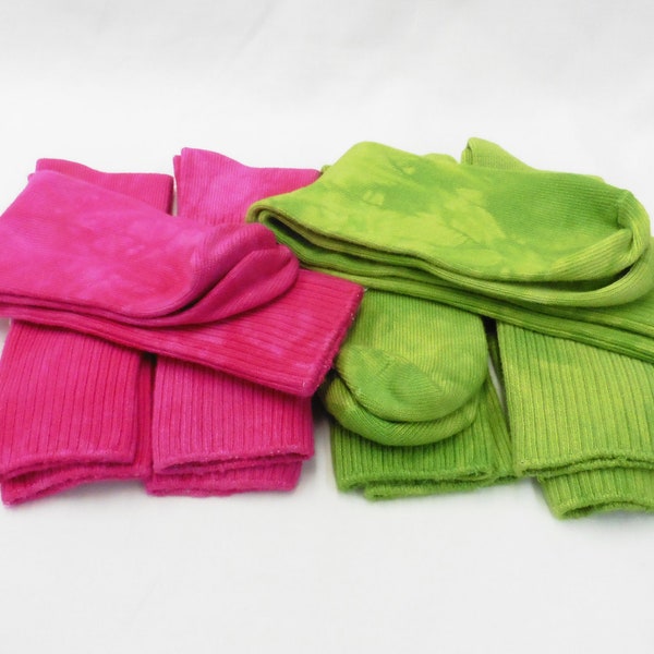 Hand Dyed Bamboo Rayon Socks Hot Pink or Lime Green Two Adult sizes. They make My Feet Smile.  Soft Comfortable Bamboo Socks