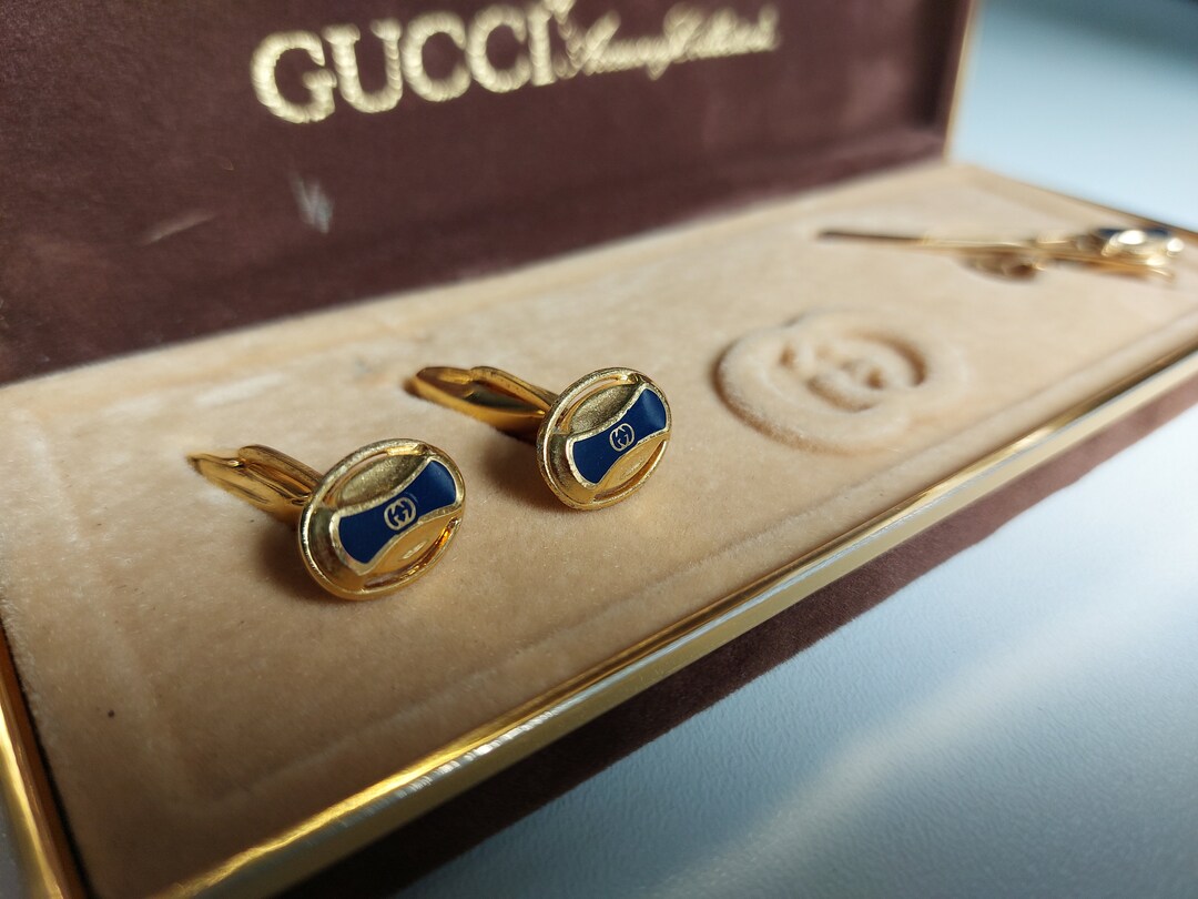 Vintage Gucci Cufflinks and Tie Clip With Original Box Etsy