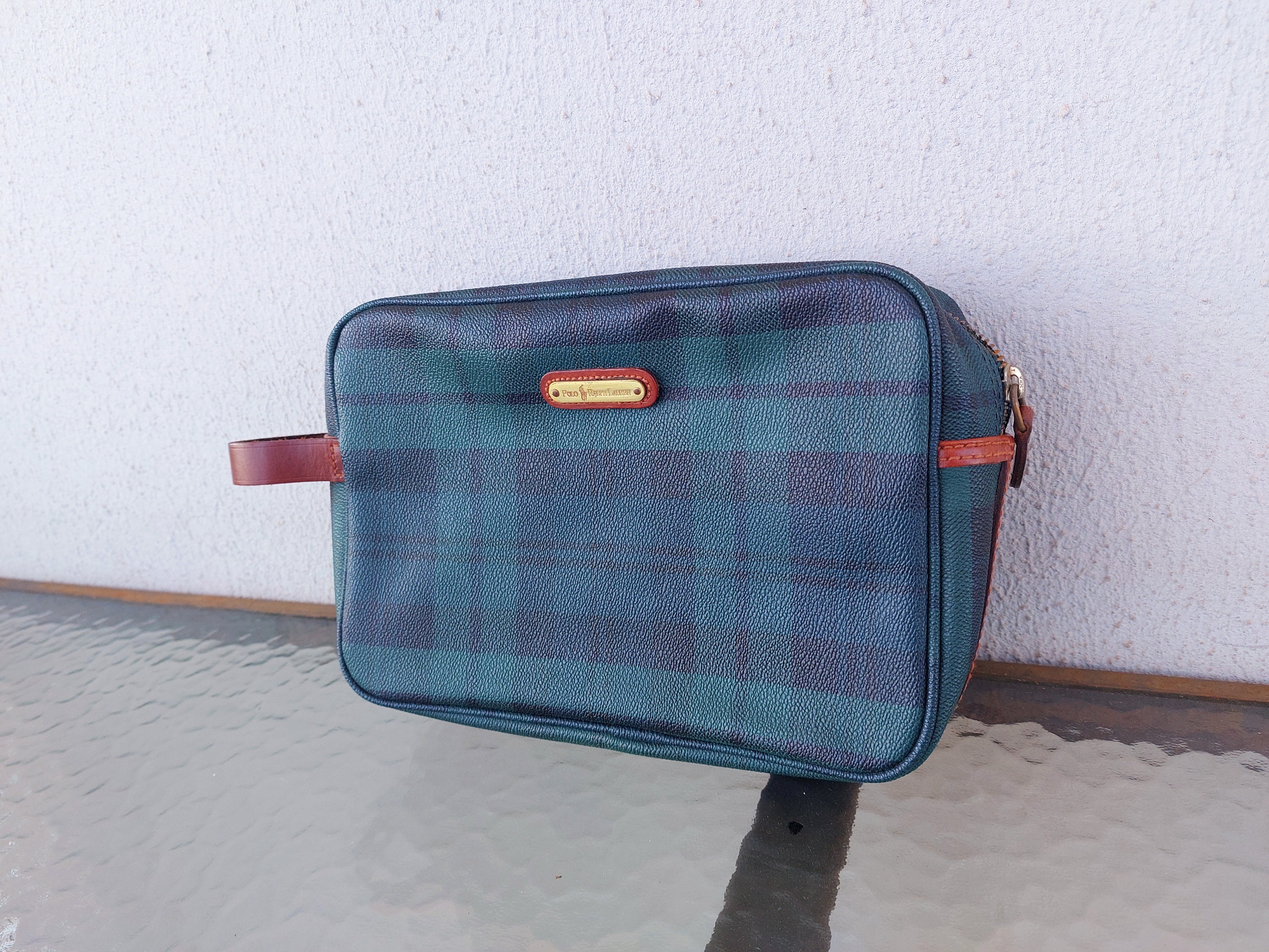 Vintage Ralph Lauren karierte Reisetasche Toilettenartikel Clutch