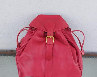 Vintage Gucci Red Leather Backpack, Gold Hardware