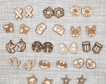 Cassette Wood Laser Cut Hypoallergenic Stud Earrings