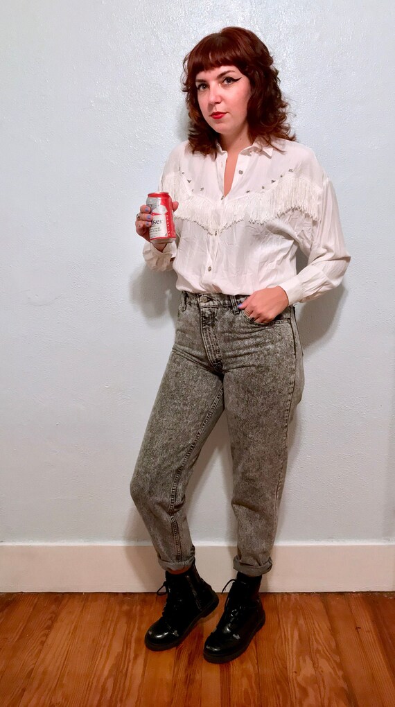 1980's White Studded Blouse with Fringe // Yeehaw