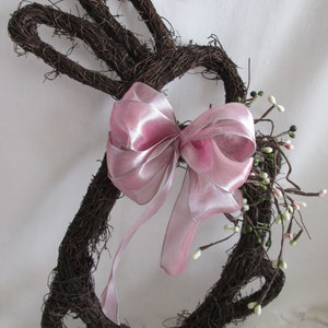 GRAPEVINE SPRING BUNNY with berries and mauve ribbon
