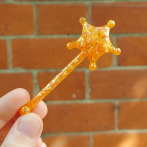 Electric Tangerine Princess Wand Glitter Necklace/hair clip/brooch! G1 Vintage My Little Pony MLP magic resin Orange