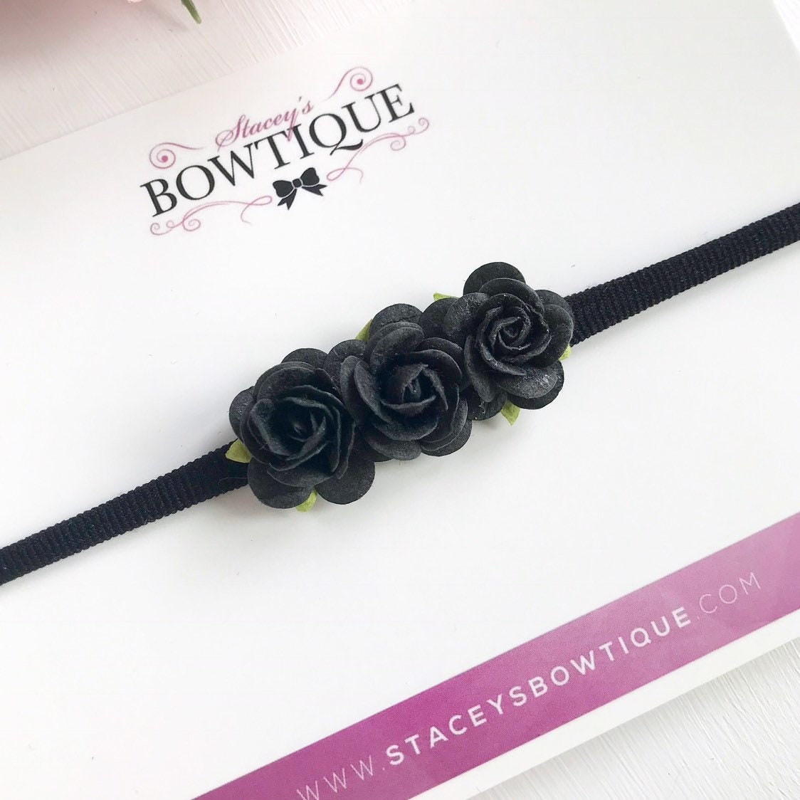 Black Rose Headband Black Flower Headband Nylon Headband Etsy