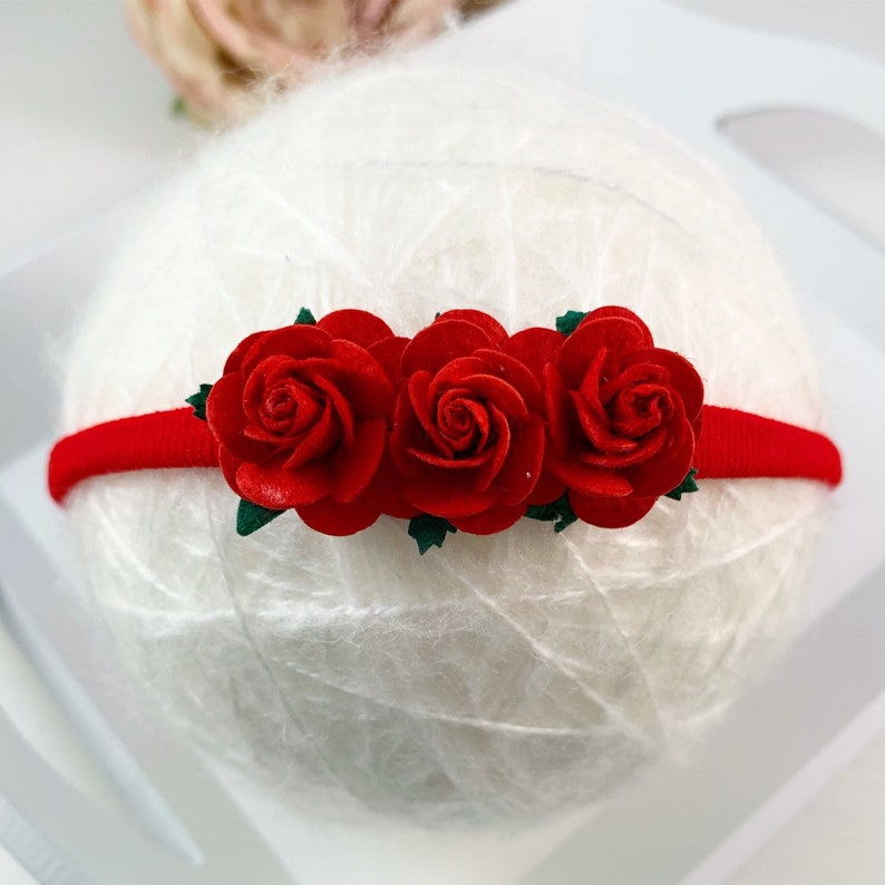 Red Rose Headband Red Flower Headband Nylon Headband Baby Etsy