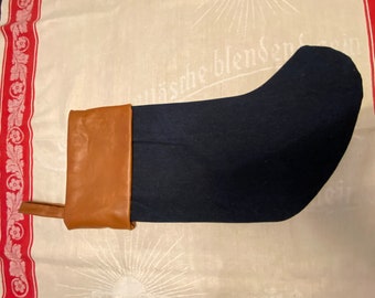 Christmas stocking, leather and denim