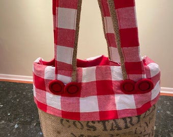 Red and white coffee bag tote